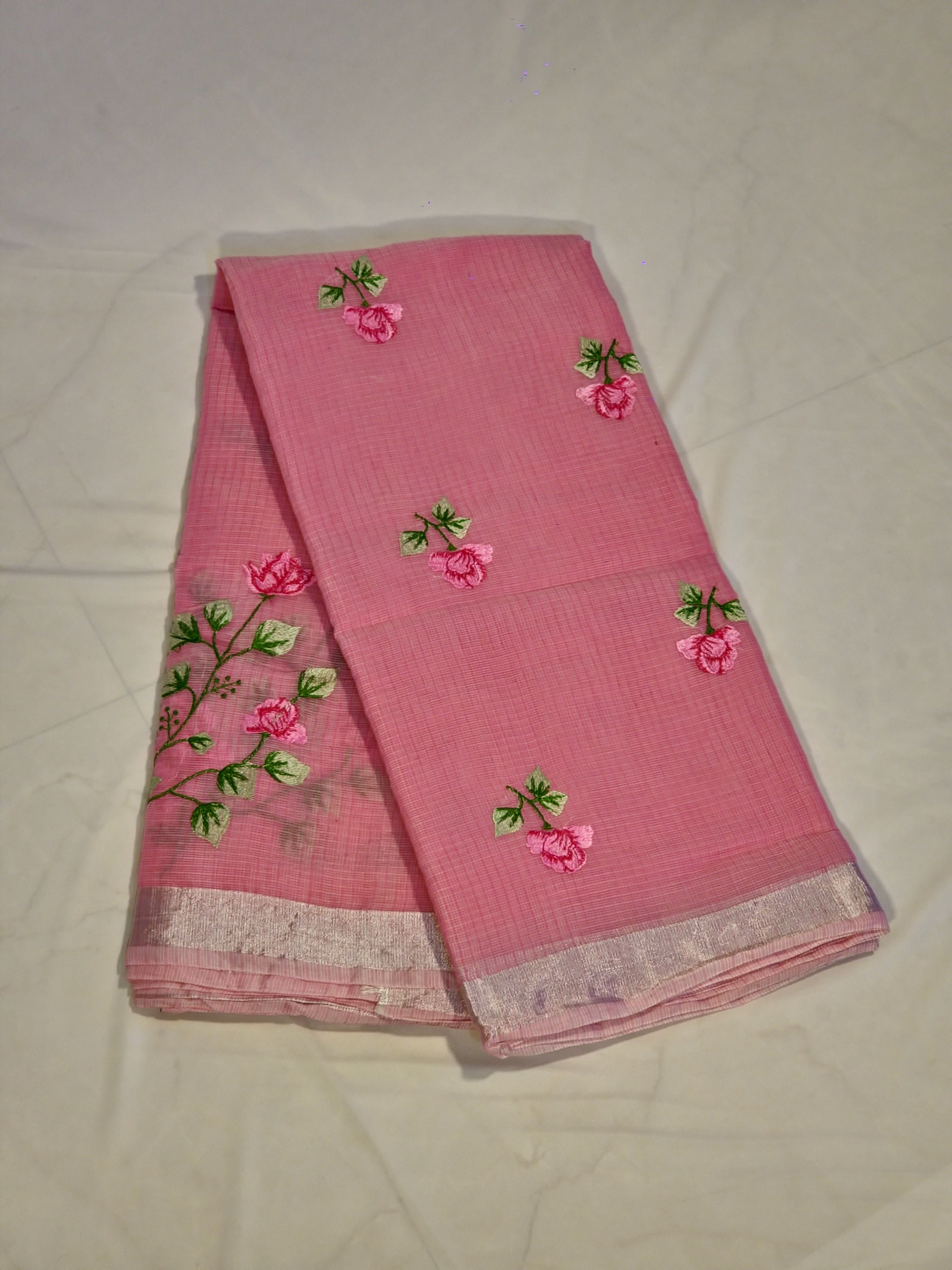 Floral embroidered Kota Doria saree