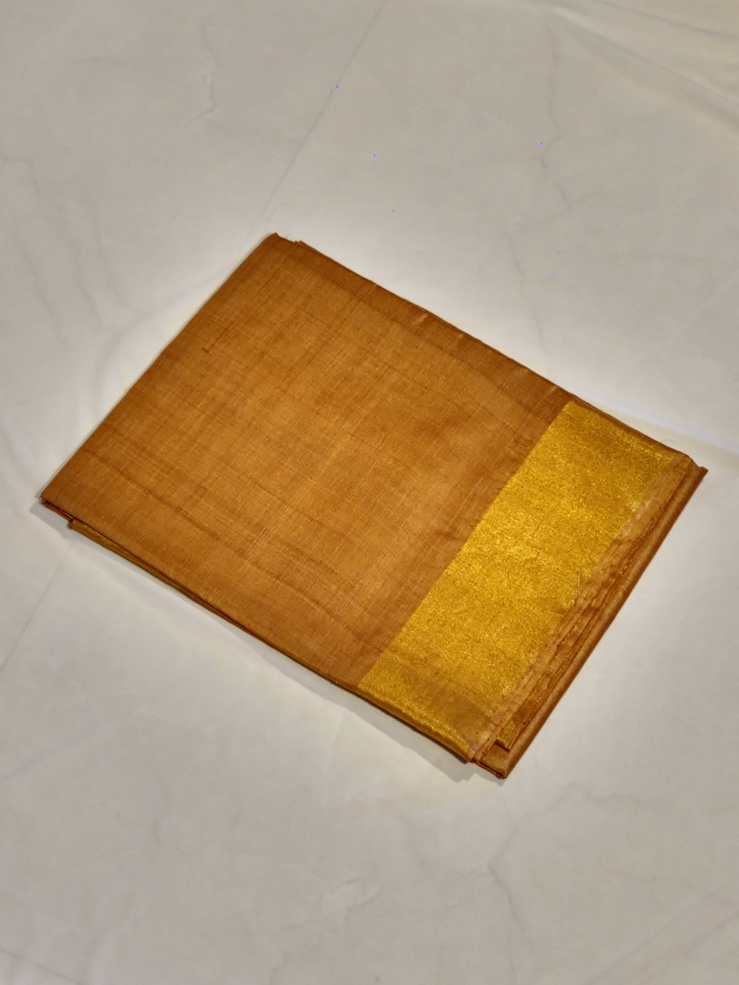 Plain Kosa saree with big golden border