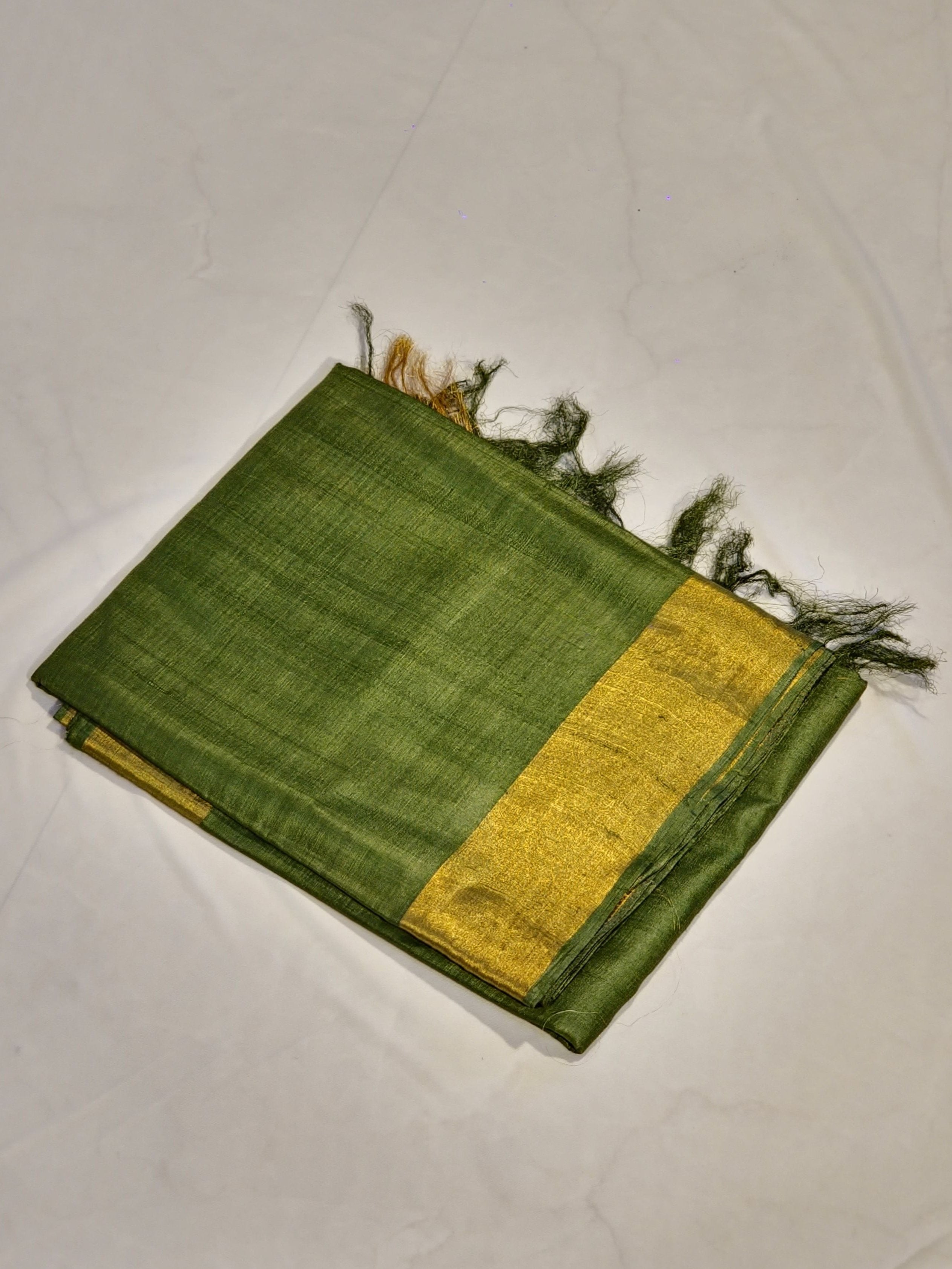 Plain Kosa saree with big golden border